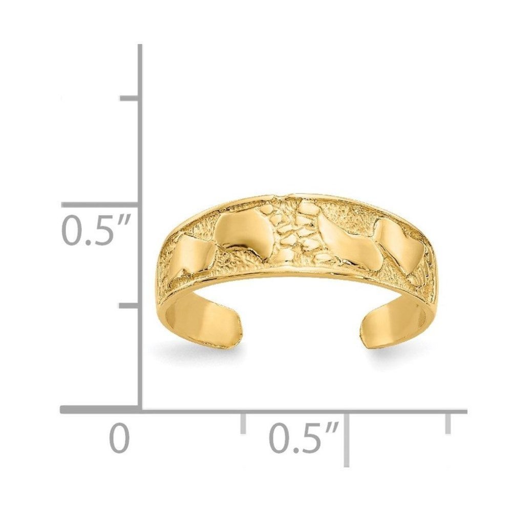14k Yellow Gold Solid Toe Ring Footprints Adjusta… - image 2